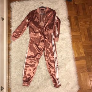 worn once fashion nova silky track suit w stripe